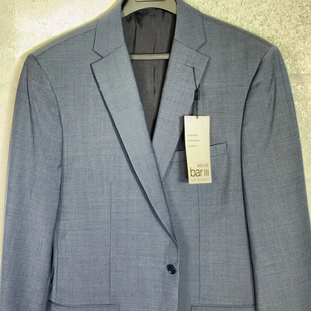 Bar III Men's Slim-Fit Wool-Blend Solid Suit Jacket, blue 44L $425